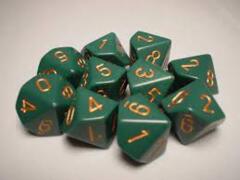 CHESSEX - SET OF TEN DICE - OPAQUE DUSTY GREEN/COPPER